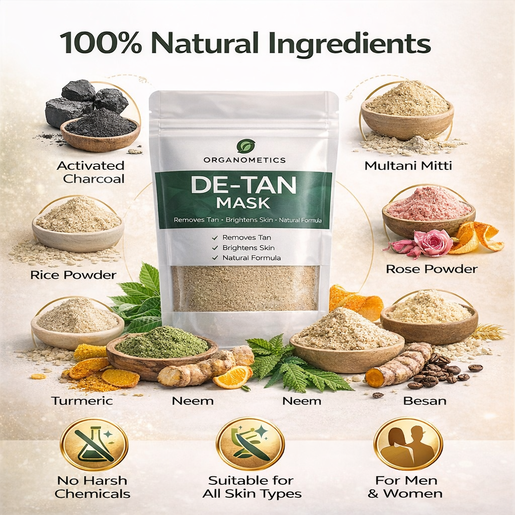 Organometics Organic De-Tan Face Mask (50g) – 4 Uses Per Pack